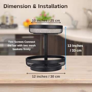 IBERG 2 Tier Fruit Basket Mesh Fruit Bowl - Basket Stand for Fruits Vegetables Bread Snacks (Black)