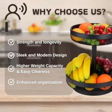 IBERG 2 Tier Fruit Basket Mesh Fruit Bowl - Basket Stand for Fruits Vegetables Bread Snacks (Black)