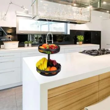 IBERG 2 Tier Fruit Basket Mesh Fruit Bowl - Basket Stand for Fruits Vegetables Bread Snacks (Black)