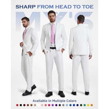 MY'S Men's One Button Jacket Blazer, Slim Fit Suit Casual Lightweight Sport Coat White
