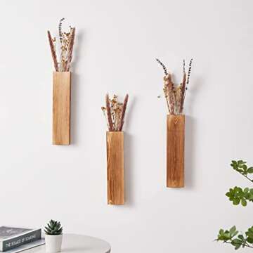 Mokof 3 Pack Wall Planters for Indoor Plants, Wood Wall Decor for Bathroom, Bedroom Living Room, Modern Farmhouse Wooden Pocket Wall Vases for Dried Flowers and Faux Greenery Plants (Brown)
