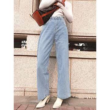 HDLTE Women Wide Leg Jeans High Waist Baggy Jeans Loose Boyfriends Jeans Blue Washed,Sky Blue