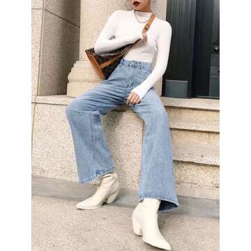 HDLTE Women Wide Leg Jeans High Waist Baggy Jeans Loose Boyfriends Jeans Blue Washed,Sky Blue