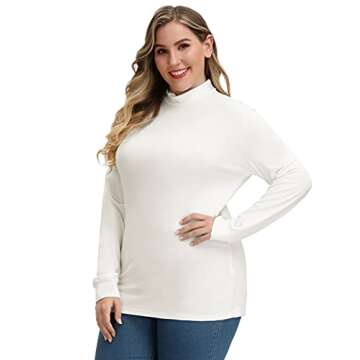 Women Plus Size Long Sleeve Mock Neck Lightweight Pullover Slim Shirt Tops
