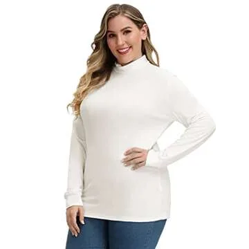 Women Plus Size Long Sleeve Mock Neck Lightweight Pullover Slim Shirt Tops
