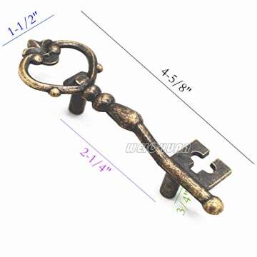 WEICHUAN Antique Zinc Alloy Bronze Key Shape Knobs Pulls Handles - Decorative Kitchen Cabinet Wardro...