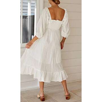 SAUKOLE Women's Summer Long Sleeve Strapless Ruffle Off The Shoulder Swing Cocktail Party Dress L White
