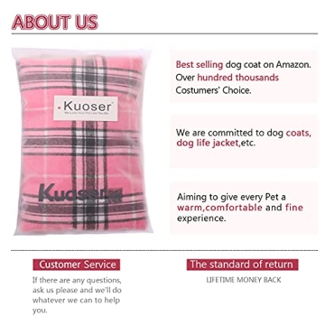 Kuoser Warm Dog Coat, Reversible Dog Jacket Waterproof Dog Winter Coat British Style Plaid Dog Clothes Pet Dog Cold Weather Coats Cozy Snow Jacket Vest for Small Medium Large Dogs Pink S