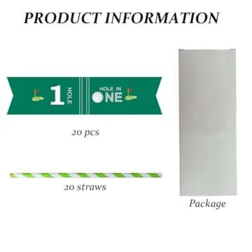 VOWFOO Golf Themed Birthday Party Straw Decor, 20 PCS Hole In One 1st Birthday Disposable Paper Cock...