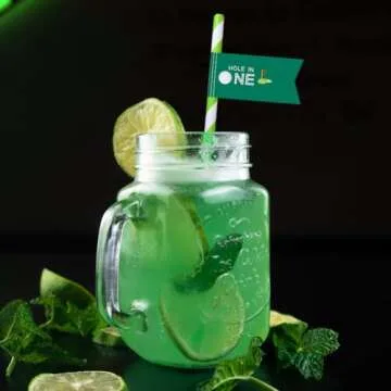 VOWFOO Golf Themed Birthday Party Straw Decor, 20 PCS Hole In One 1st Birthday Disposable Paper Cocktail Drinking Straw With Flag Tag for Baby 1st Birthday Party Decorations (Green Hole In 1)