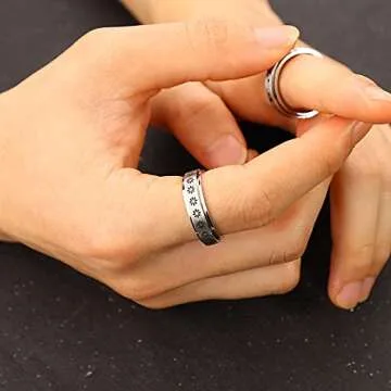 FUNRUN JEWELRY 6Pcs Stainless Steel Fidget Anxiety Ring for Women Men Fidget Spinner Rings Moon Star Celtic Stress Relieving Spinning Ring Wedding Band Rings Set Size 6