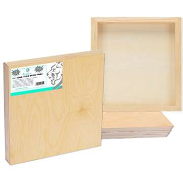 Daveliou 10”x10” Wood Canvas Boards for Painting, Arts, Crafts, Wood Burning, Shadowbox, Oils, A...
