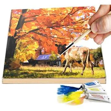 Daveliou 10”x10” Wood Canvas Boards for Painting, Arts, Crafts, Wood Burning, Shadowbox, Oils, Acrylics, and More (5 Pack)