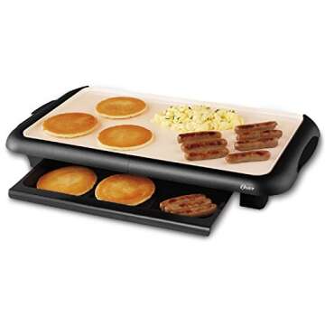 Oster Titanium Infused DuraCeramic Griddle with Warming Tray - Faster Cooking & Easy Cleanup