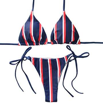 YAUASOPA Women Striped Triangle Bikini Sets – Adjustable Padded Swimwear (M)
