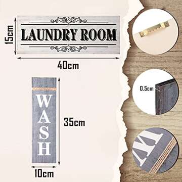 Jetec 4 Pieces Home Vintage Laundry Room Canvas Wall Art Laundry Rules Prints Signs Framed Rustic Ba...