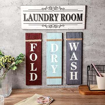 Jetec 4 Pieces Home Vintage Laundry Room Canvas Wall Art Laundry Rules Prints Signs Framed Rustic Bathroom Room Decor Retro Wash Wall Art for Home Hanging Decor Door(Dark Grey, Blue, Brown)