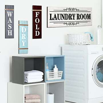 Jetec 4 Pieces Home Vintage Laundry Room Canvas Wall Art Laundry Rules Prints Signs Framed Rustic Bathroom Room Decor Retro Wash Wall Art for Home Hanging Decor Door(Dark Grey, Blue, Brown)