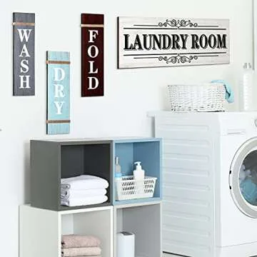 Jetec 4 Pieces Home Vintage Laundry Room Canvas Wall Art Laundry Rules Prints Signs Framed Rustic Bathroom Room Decor Retro Wash Wall Art for Home Hanging Decor Door(Dark Grey, Blue, Brown)