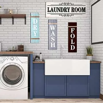Jetec 4 Pieces Home Vintage Laundry Room Canvas Wall Art Laundry Rules Prints Signs Framed Rustic Bathroom Room Decor Retro Wash Wall Art for Home Hanging Decor Door(Dark Grey, Blue, Brown)