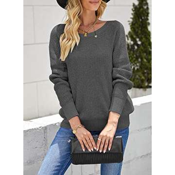 Asvivid Cut Out Backless Pullover Sweaters for Women Criss Cross Sweaters Round Neck Pullover Winter Warm Loose Grey Ladies Sweater L