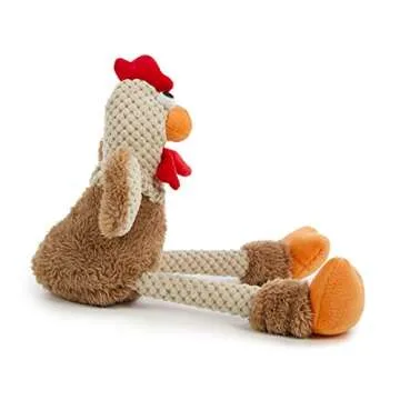 goDog Checkers Skinny Rooster Squeaky Plush Dog Toy, Chew Guard Technology - Brown, Small