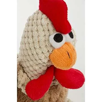 goDog Checkers Skinny Rooster Squeaky Plush Dog Toy, Chew Guard Technology - Brown, Small