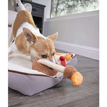 goDog Checkers Skinny Rooster Squeaky Plush Dog Toy, Chew Guard Technology - Brown, Small