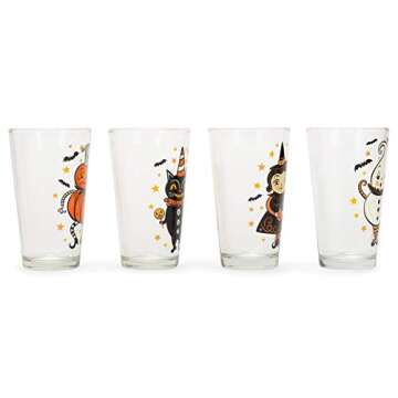 Johanna Parker Folk Art Halloween Glass Tumblers 16 Ounce Set of 4