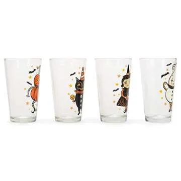 Johanna Parker Folk Art Halloween Glass Tumblers 16 Ounce Set of 4