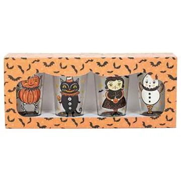 Johanna Parker Folk Art Halloween Glass Tumblers 16 Ounce Set of 4