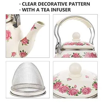 Elegant Enamel Tea Kettle for Stovetops 3.3L