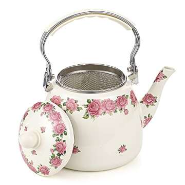 Elegant Enamel Tea Kettle for Stovetops 3.3L