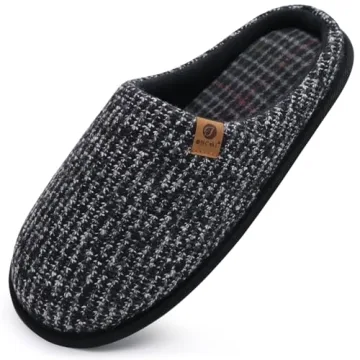 ONCAI Men's Black Knit Stripes Cozy Memory Foam Slippers - Size 7