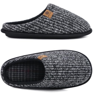 ONCAI Men's Cozy Black Memory Foam Slippers - Size 7