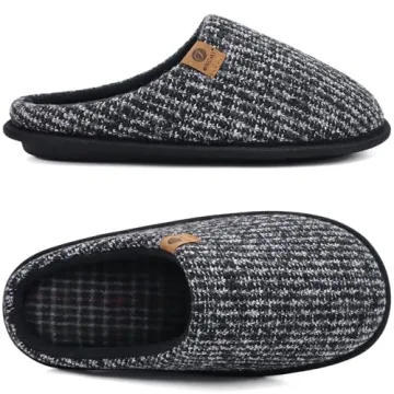 ONCAI Men's Cozy Black Memory Foam Slippers - Size 7