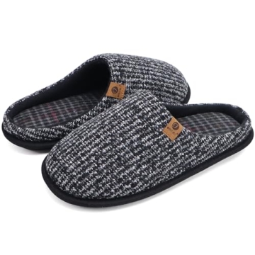 ONCAI Men's Cozy Black Memory Foam Slippers - Size 7