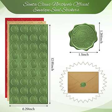 540 Pieces Christmas Wax Seal Stickers Vintage Christmas Holiday Envelope Seal Sticker Santa Northpo...