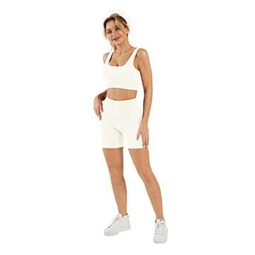 Basic Faith Gym Sets for Women 2 Piece Sports Bra Sexy Outfit Elastic High Waist Shorts Workout Sets Ribbed Yoga Athleisure Sweatsuit White S