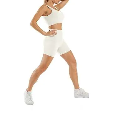 Basic Faith Gym Sets for Women 2 Piece Sports Bra Sexy Outfit Elastic High Waist Shorts Workout Sets Ribbed Yoga Athleisure Sweatsuit White S