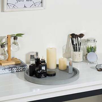 MyGift 16 Inch Round Vanity Tray, Concrete Decorative Bathroom Cosmetic Perfume Jewelry Display Stor...