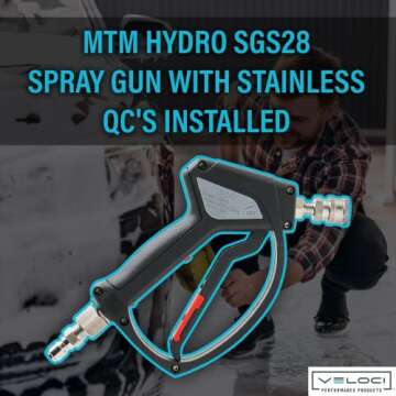 MTM Hydro SGS28 Pressure Washer Trigger Gun with Installed Stainless Steel Connection Fittings