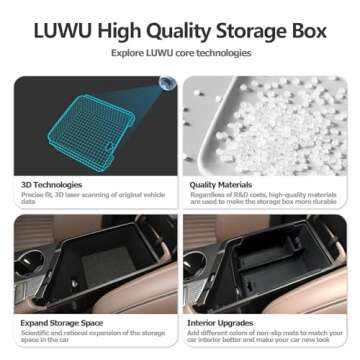 ZCLINKO LUWU 2025 Genesis G70 Accessories for 2019 2021 2022 2023 2024 2025 Genesis G70 Center Console Organizer Armrest Storage Box Armrest Console Organizer Insert Tray Black-trim