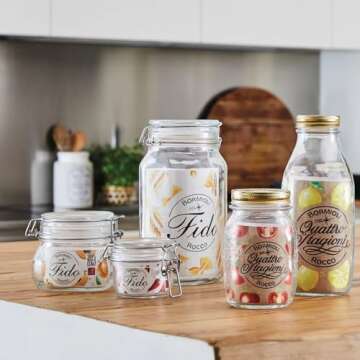 Bormioli Rocco Fido 17.5 Ounce Glass Storage Jars: Airtight Hinged Lid With Leak Proof Gasket, Wide ...