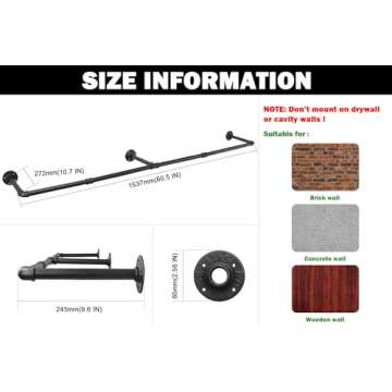 Livabber Industrial Pipe Clothes Rack, Heavy Duty Detachable Iron Garment Rack Wall Mounted, Rustic ...