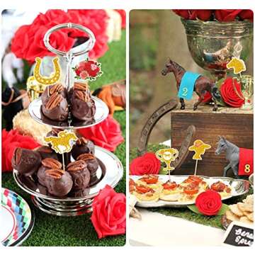 GloDreAm 144PCS Kentucky Horse Derby Cupcake Toppers Decorations Horse Racing Appetizers Toothpicks ...
