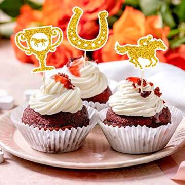 GloDreAm 144PCS Kentucky Horse Derby Cupcake Toppers Decorations Horse Racing Appetizers Toothpicks Sticks