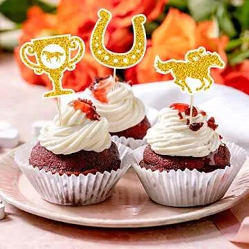 GloDreAm 144PCS Kentucky Horse Derby Cupcake Toppers Decorations Horse Racing Appetizers Toothpicks Sticks