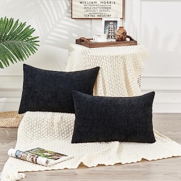 GAWAMAY Lumbar Throw Pillow Covers - Solid Chenille Set
