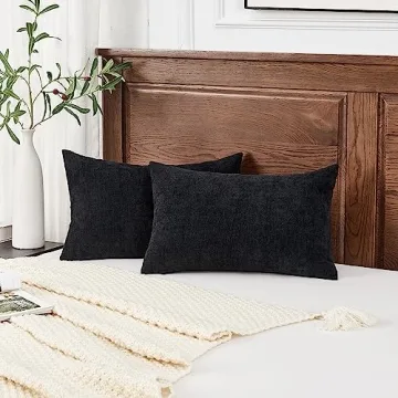 GAWAMAY Lumbar Throw Pillow Covers - Solid Chenille Set